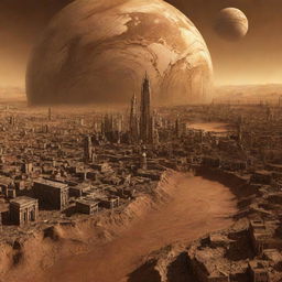 An artistic representation of a city on Venus, designed to survive the planet's hostile atmosphere and intense heat, with architectural elements reflecting Venus' unique topography.