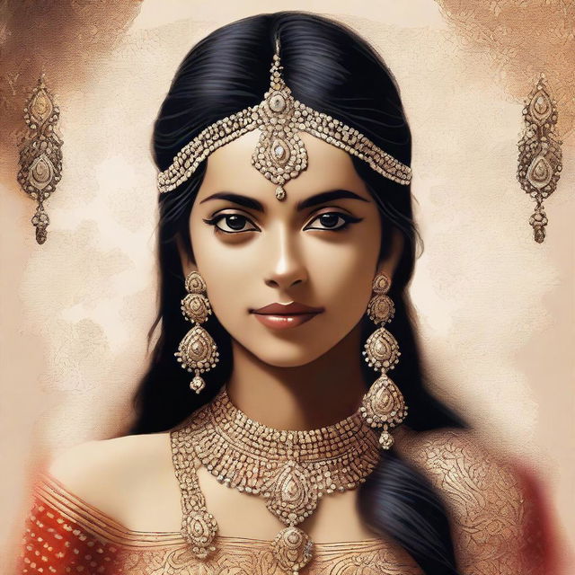 A digital art piece of a young Indian woman