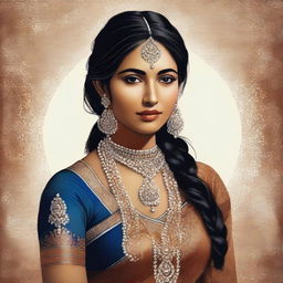 A digital art piece of a young Indian woman
