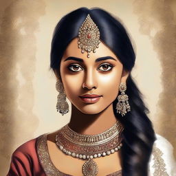 A digital art piece of a young Indian woman