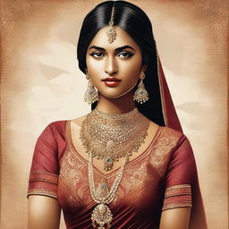 A digital art piece of a young Indian woman