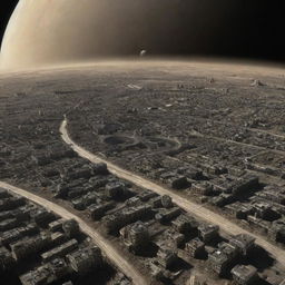 A visually striking image of a city on Saturn, with space-age infrastructure designed to survive within a gas giant, set against the backdrop of Saturn's iconic rings.