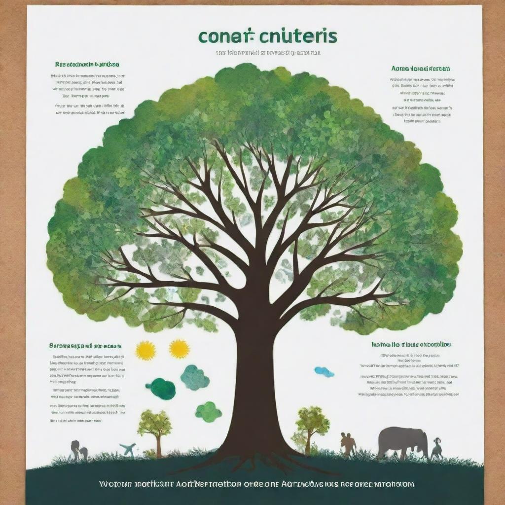 Design an engaging poster about preserving the ecosystem, incorporating elements of nature and actions humans can take for conservation