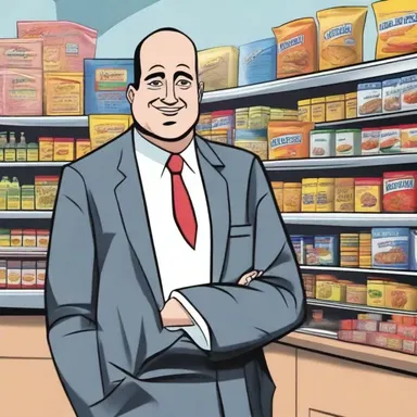 The middleman character in the cartoon series is a shrewd businessman who buys products from manufacturers and supplies them to local shops.