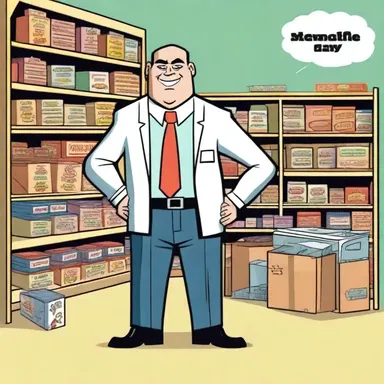 The middleman character in the cartoon series is a shrewd businessman who buys products from manufacturers and supplies them to local shops.