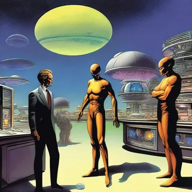 In the science fiction novel, the middleman in the intergalactic trade network buys exotic alien goods and sells them to traders across different planets.
