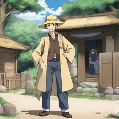 The anime character is portrayed as a middleman who travels between villages, procuring rare artifacts and selling them to collectors.