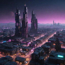 An image depicting a Cyberpunk-style city on Mercury, standing against the stark, cratered landscape, filled with neon-lit, high-tech constructions made to withstand extreme temperatures.