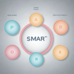 An illustration showing the concept of SMART (Specific, Measurable, Achievable, Relevant, Time-bound) goals. Each letter of SMART transforming into its corresponding meaning.