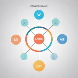 An illustration showing the concept of SMART (Specific, Measurable, Achievable, Relevant, Time-bound) goals. Each letter of SMART transforming into its corresponding meaning.