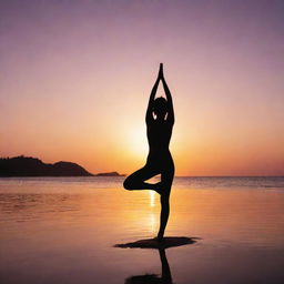 A silhouette of a person in a yoga pose, set against a beautiful, vibrant sunrise.