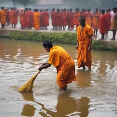 During the festival, the devotees performed a ritual where they released sweepers into the river as a symbol of cleansing and purification.