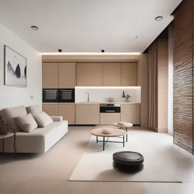 The modern apartment featured an innovative design with built-in sweepers that not only added a unique aesthetic but also served as natural ambient light sources.
