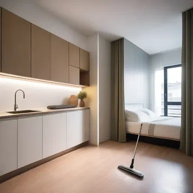 The modern apartment featured an innovative design with built-in sweepers that not only added a unique aesthetic but also served as natural ambient light sources.