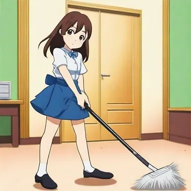 In the anime series 'K-On!', the main character uses a sweeper to clean the music room before the club activities begin.