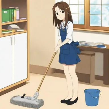 In the anime series 'K-On!', the main character uses a sweeper to clean the music room before the club activities begin.