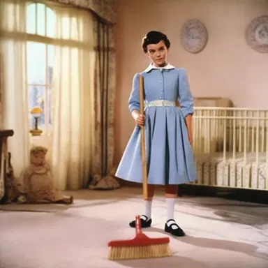 The protagonist in the movie 'Mary Poppins' uses a sweeper to magically clean up the children's nursery.