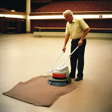 The sweeper was responsible for keeping the movie theater floors clean.