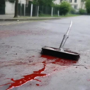 In the horror film, the sweeper discovered a trail of blood on the street that led to a gruesome crime scene.
