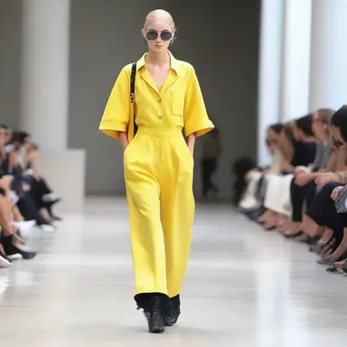 The fashionable sweeper wore a trendy jumpsuit while cleaning the catwalk after a fashion show.