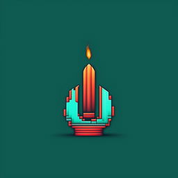 Pixel art style logo, minimalistic 'i' as a candle, turquoise and dark salmon.