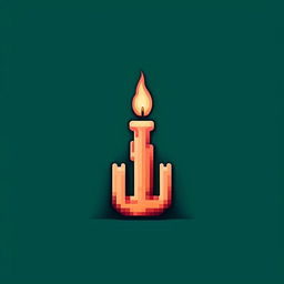 Pixel art style logo, minimalistic 'i' as a candle, turquoise and dark salmon.