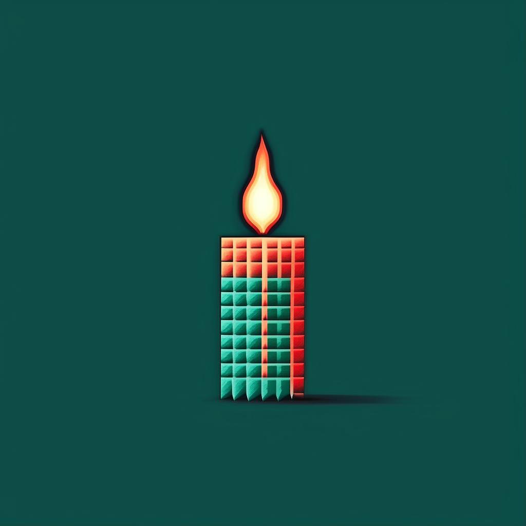 Pixel art style logo, minimalistic 'i' as a candle, turquoise and dark salmon.