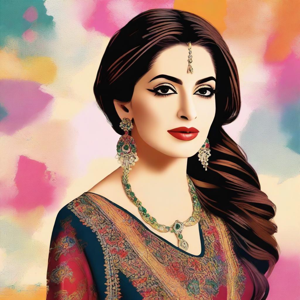 A high-quality digital art image featuring the Pakistani actress, Merub Ali