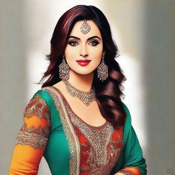 A high-quality digital art image featuring the Pakistani actress, Merub Ali