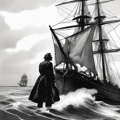 In Herman Melville's novel 'Moby-Dick,' the main character, Captain Ahab, gives a passionate speech while standing beneath the billowing topgallant sail.