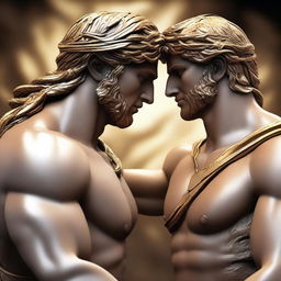 A high-quality 3D anime style image showcasing the deep bond between two Greek mythology figures, Achilles and Patroclus