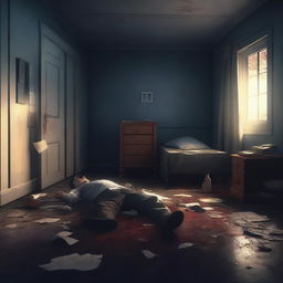 A high-quality digital art depicting a chilling crime scene