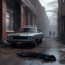 A high-quality digital art depicting a chilling crime scene