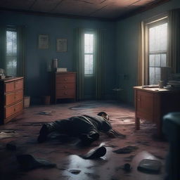 A high-quality digital art depicting a chilling crime scene