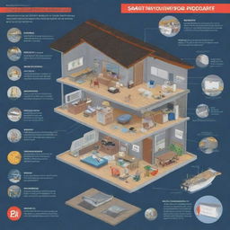 A detailed infographic illustrating important safety precautions and procedures during a typhoon disaster including secure housing, emergency supplies, and evacuation routes.