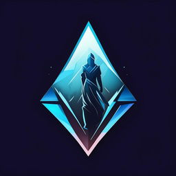 Enhance the previous design by adding a blue-hued, enigmatic character climbing a sleek upward arrow, maintaining a transparent background for a modern logo.