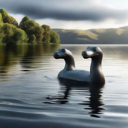 A photorealistic 3D render captures the legendary Loch Ness Monster