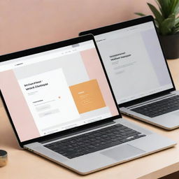 Create three distinct website designs displayed as screenshots on laptop screens, showcasing varied aesthetics, color schemes, and user interface features.