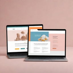 Create three distinct website designs displayed as screenshots on laptop screens, showcasing varied aesthetics, color schemes, and user interface features.