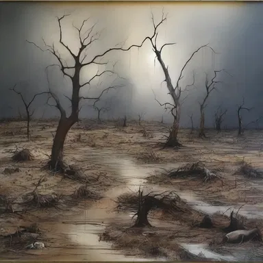The artist skillfully used different mediums to depict the gradual destruct of nature caused by human activities.