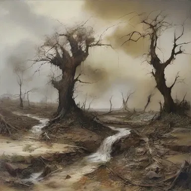 The artist skillfully used different mediums to depict the gradual destruct of nature caused by human activities.