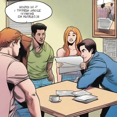 After reading the latest issue, the group of friends gathered around to have a chat about the unexpected plot twist in their favorite comic series.