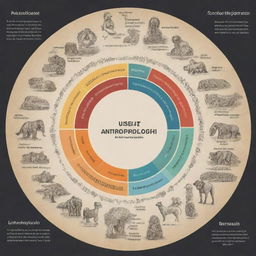 Visual diagram showcasing various aspects of anthropology like cultural, biological, archaeological, and linguistical