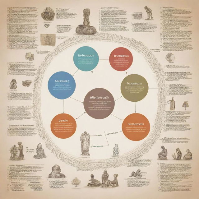 Visual diagram showcasing various aspects of anthropology like cultural, biological, archaeological, and linguistical