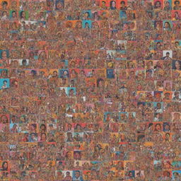 A collage showing icons, symbols, and figures from global popular culture, in vibrant and colourful tones