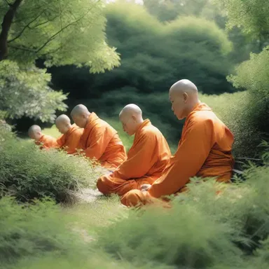 In the garden, the monks diligently cut back the overgrown shrubs to create a serene environment for meditation.