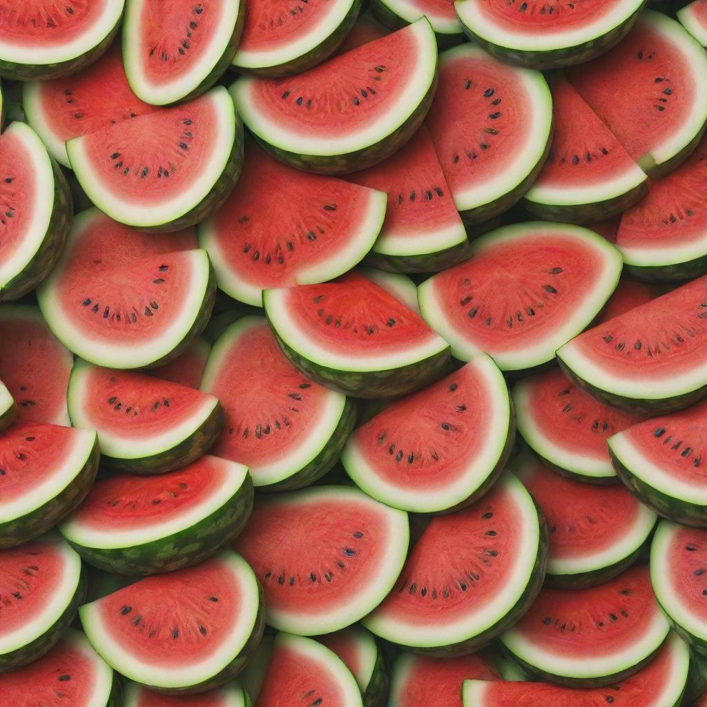 A juicy, fresh watermelon with brilliant red flesh and deep green stripes, displaying perfectly ripe seeds within its glossy core.