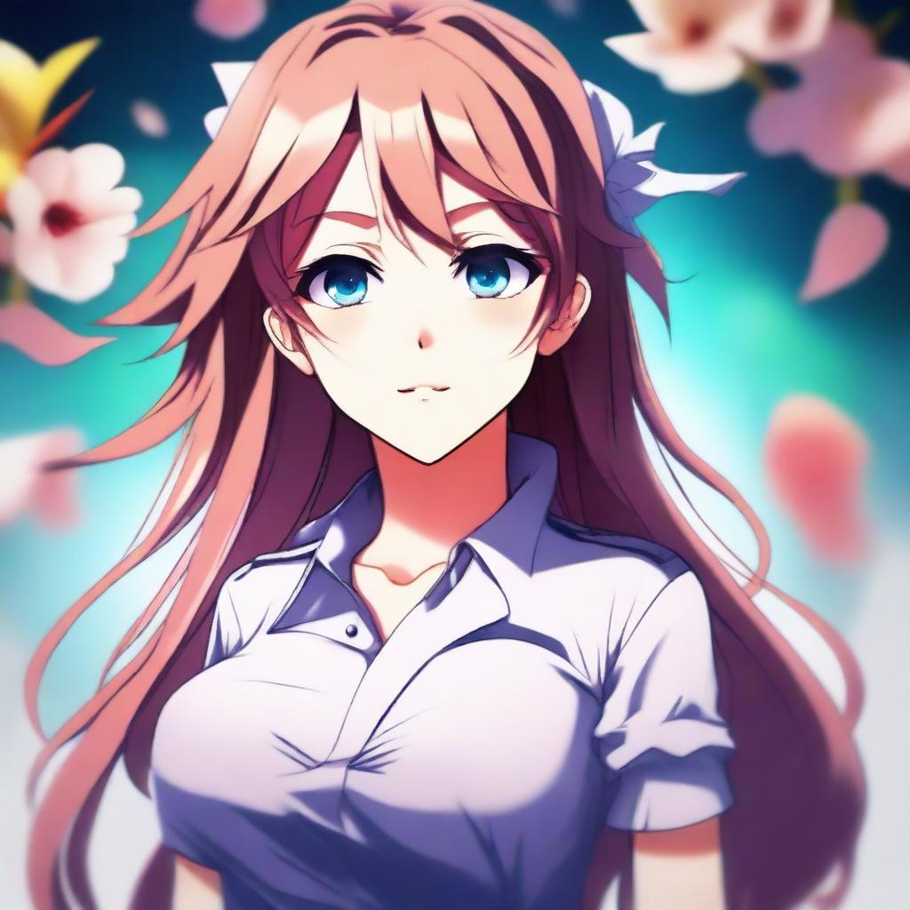 A digital art image featuring an attractive anime girl