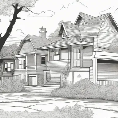 The artist beautifully illustrated the bungaloid houses in the background of the comic book panels.