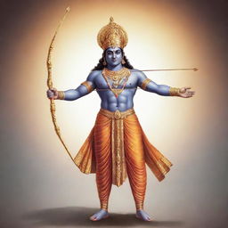 Illustration of the Hindu deity, Sri Ram, radiating power and divine aura, stood tall with a potent bow and arrow